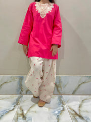 Embroidered Cotton Kurta with Farshi Shalwar – 2 Piece Traditional Coord Set