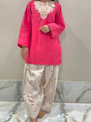 Embroidered Cotton Kurta with Farshi Shalwar – 2 Piece Traditional Coord Set