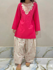 Embroidered Cotton Kurta with Farshi Shalwar – 2 Piece Traditional Coord Set