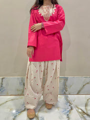 Embroidered Cotton Kurta with Farshi Shalwar – 2 Piece Traditional Coord Set