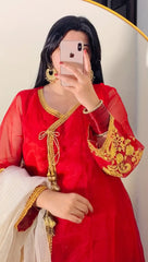 3 Piece Laurex Embroidered Angrakha Suit- Linned