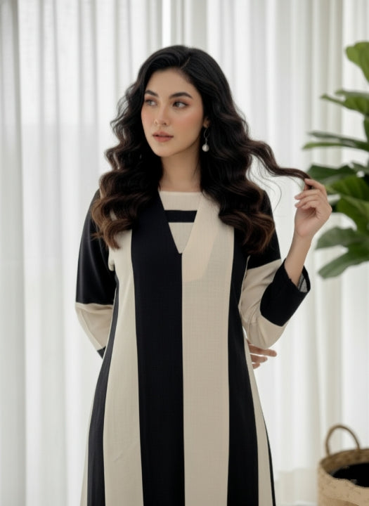 2 Piece Cream + Black -Stitched Shirt -100% Cotton