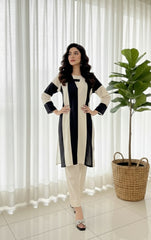 2 Piece Cream + Black -Stitched Shirt -100% Cotton