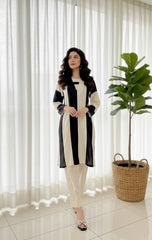 2 Piece Cream + Black -Stitched Shirt -100% Cotton