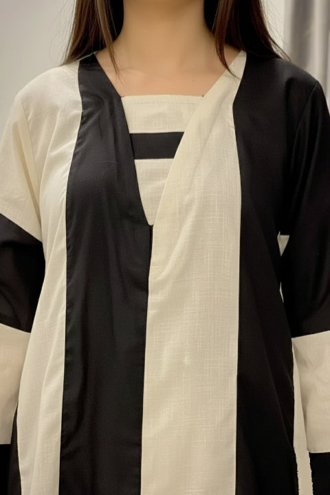 2 Piece Cream + Black -Stitched Shirt -100% Cotton