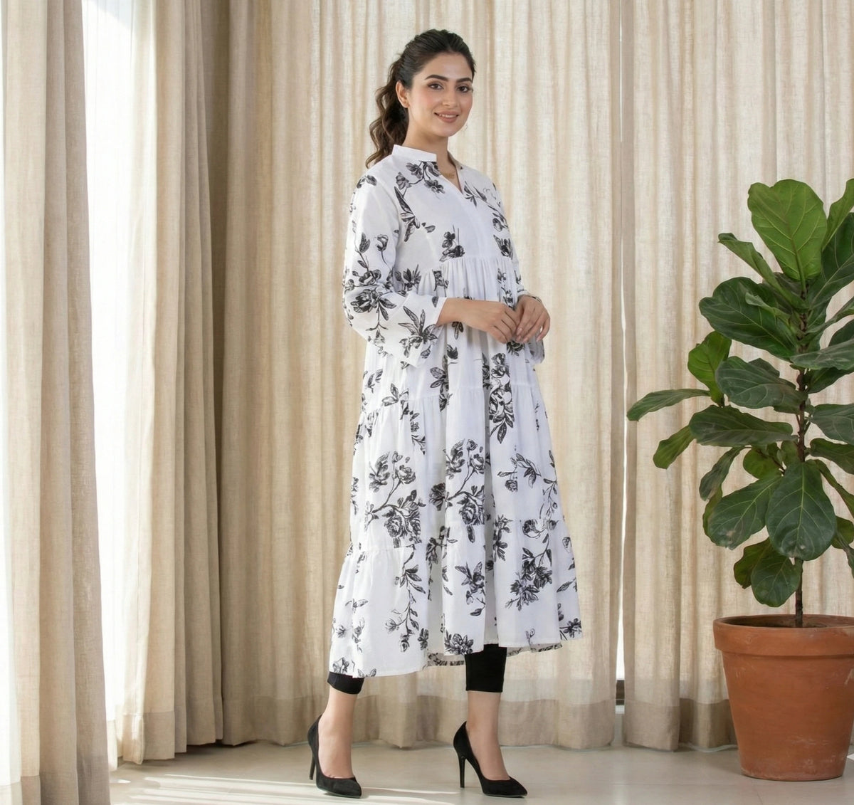 1 Piece Printed Cotton Long Dress