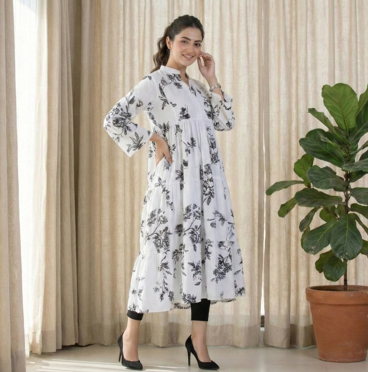 1 Piece Printed Cotton Long Dress
