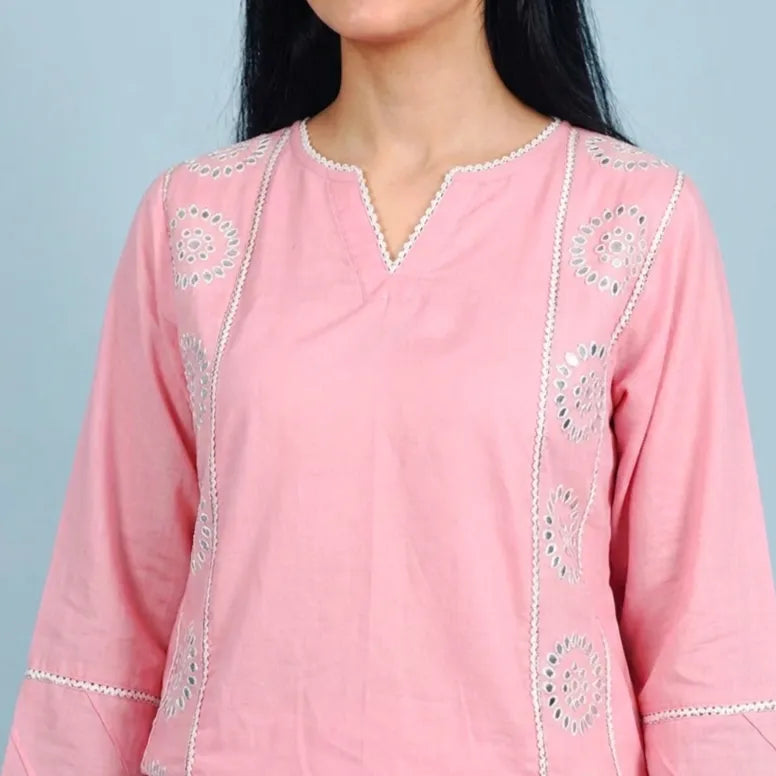 Embroidered 2-Piece Cotton Co-Ord Set