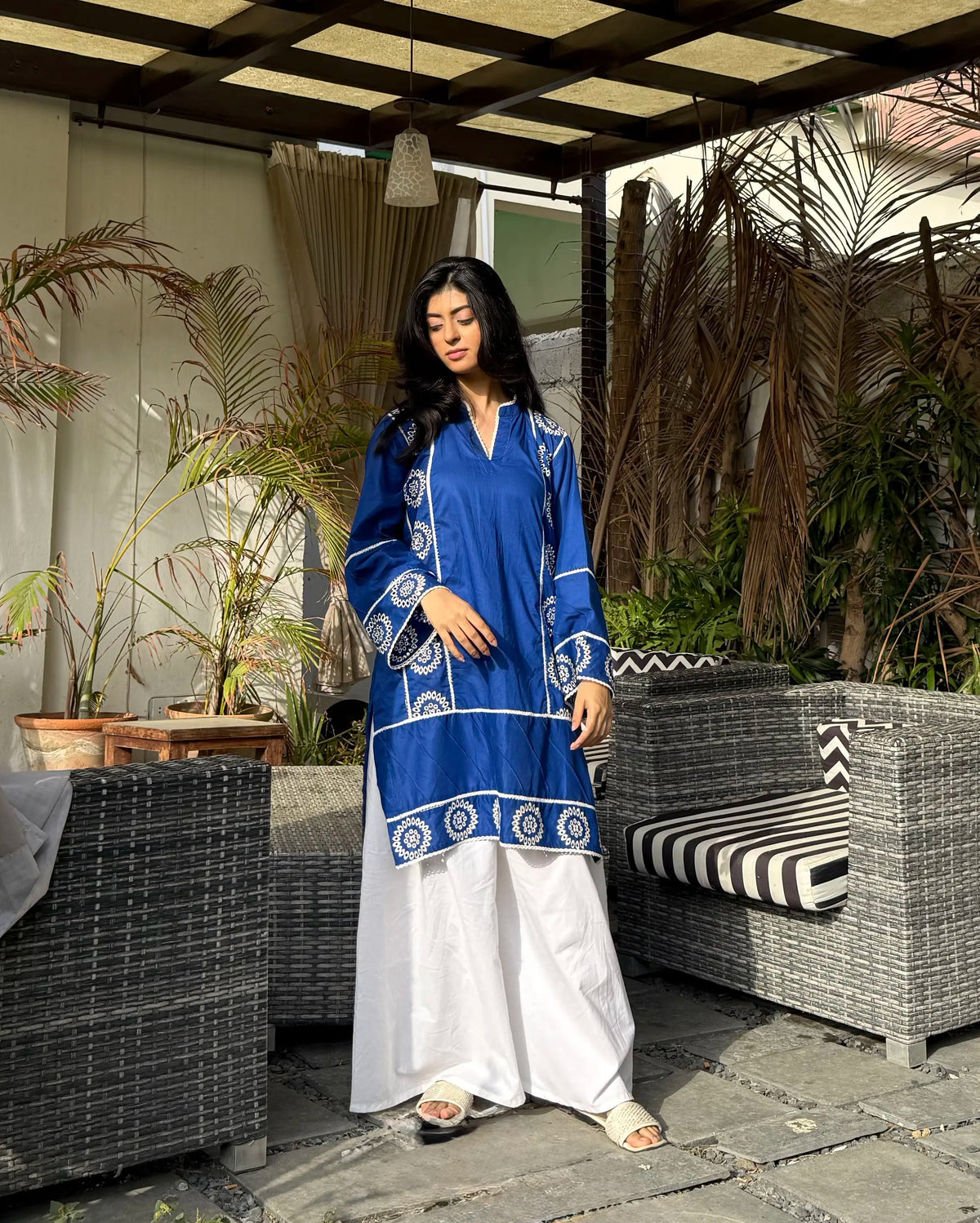 Embroidered 2-Piece Cotton Co-Ord Set