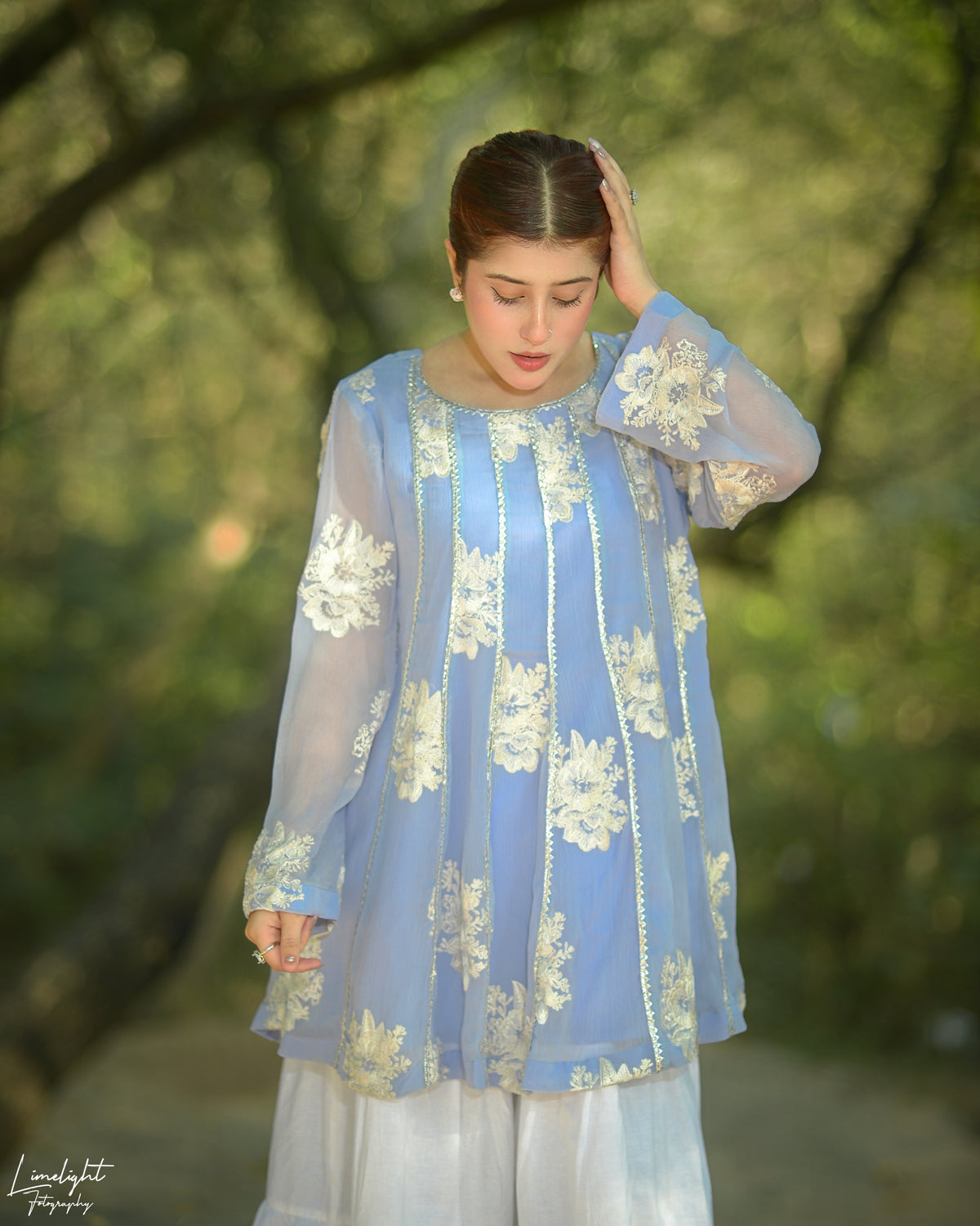 1 Piece Embroidered Crinkle Chiffon Peplum Top – Lined | Pure Chiffon