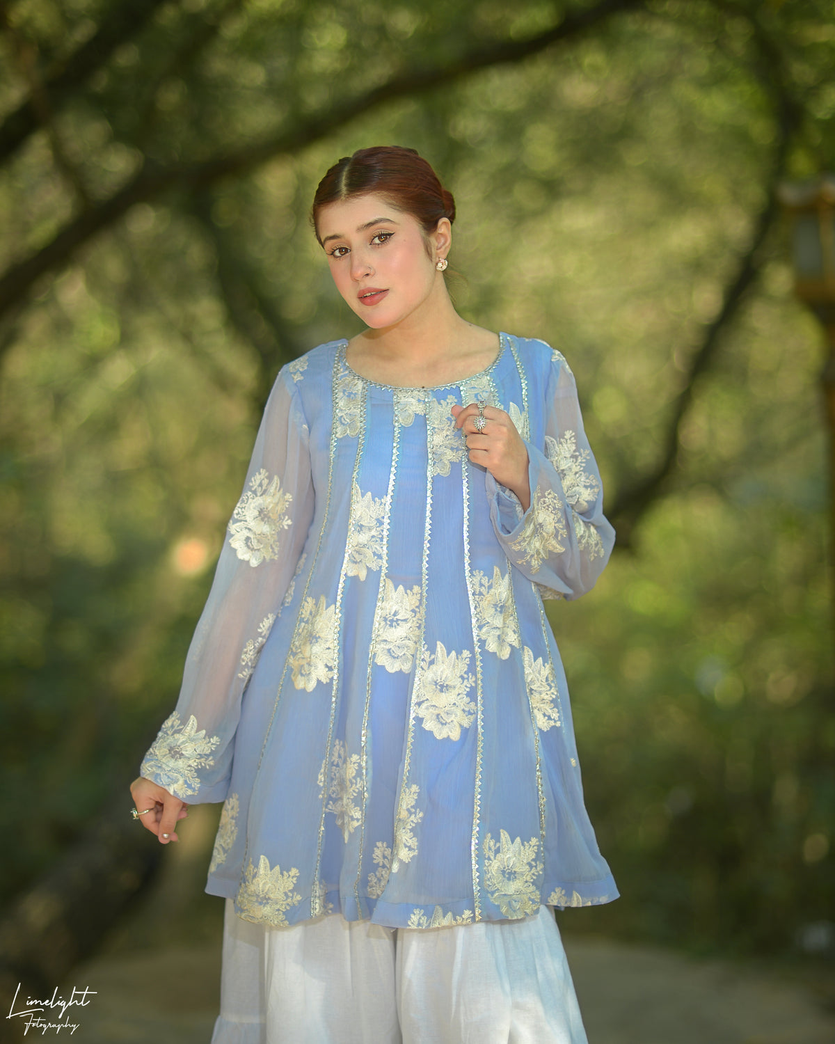1 Piece Embroidered Crinkle Chiffon Peplum Top – Lined | Pure Chiffon