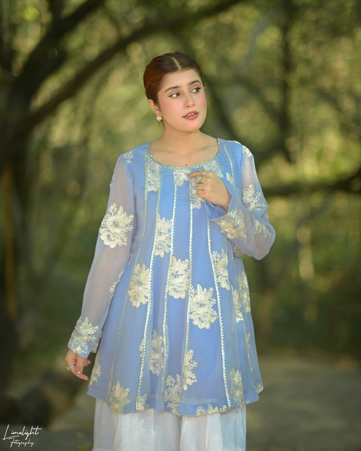 1 Piece Embroidered Crinkle Chiffon Peplum Top – Lined | Pure Chiffon