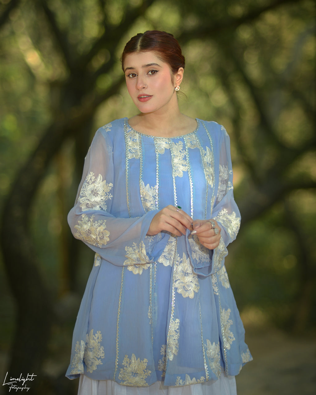 1 Piece Embroidered Crinkle Chiffon Peplum Top – Lined | Pure Chiffon