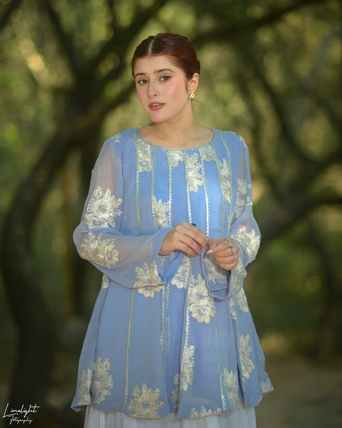 1 Piece Embroidered Crinkle Chiffon Peplum Top – Lined | Pure Chiffon