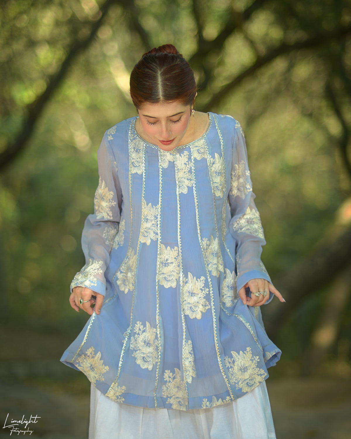 1 Piece Embroidered Crinkle Chiffon Peplum Top – Lined | Pure Chiffon