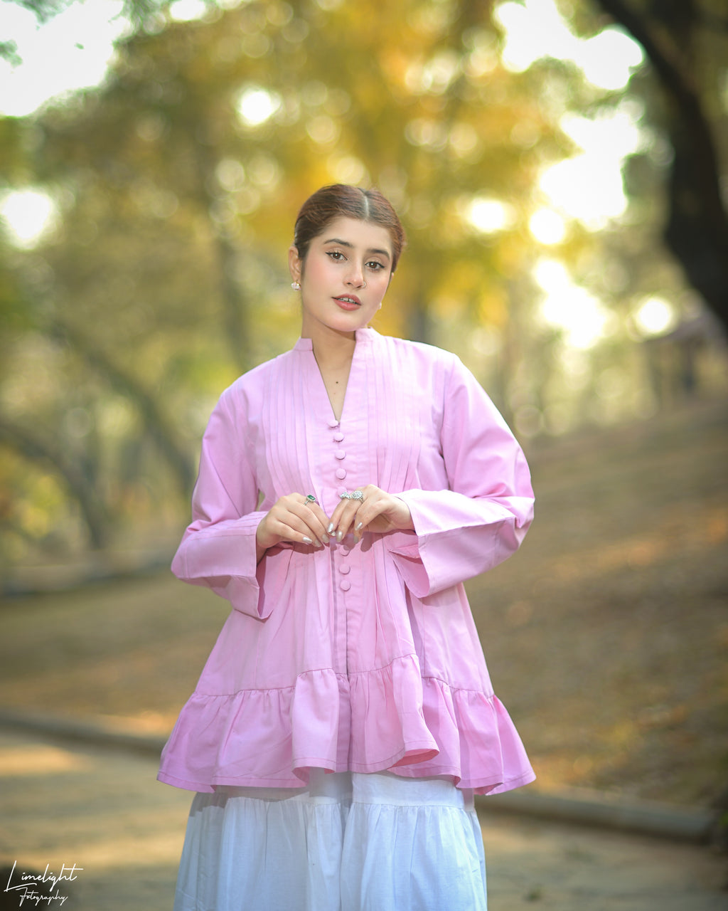 1 Piece Solid Cotton Pleated Kurti with Fabric Buttons