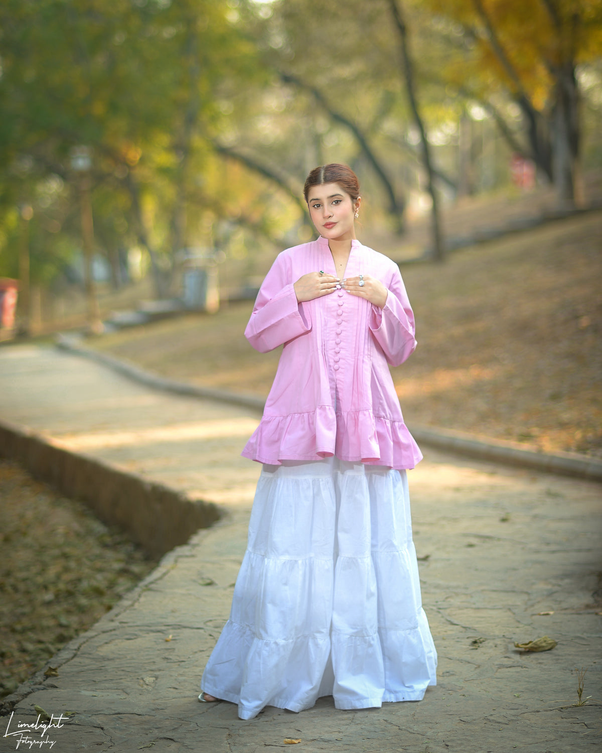 1 Piece Solid Cotton Pleated Kurti with Fabric Buttons