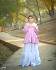 Solid Cotton Pleated Kurti with Fabric Buttons