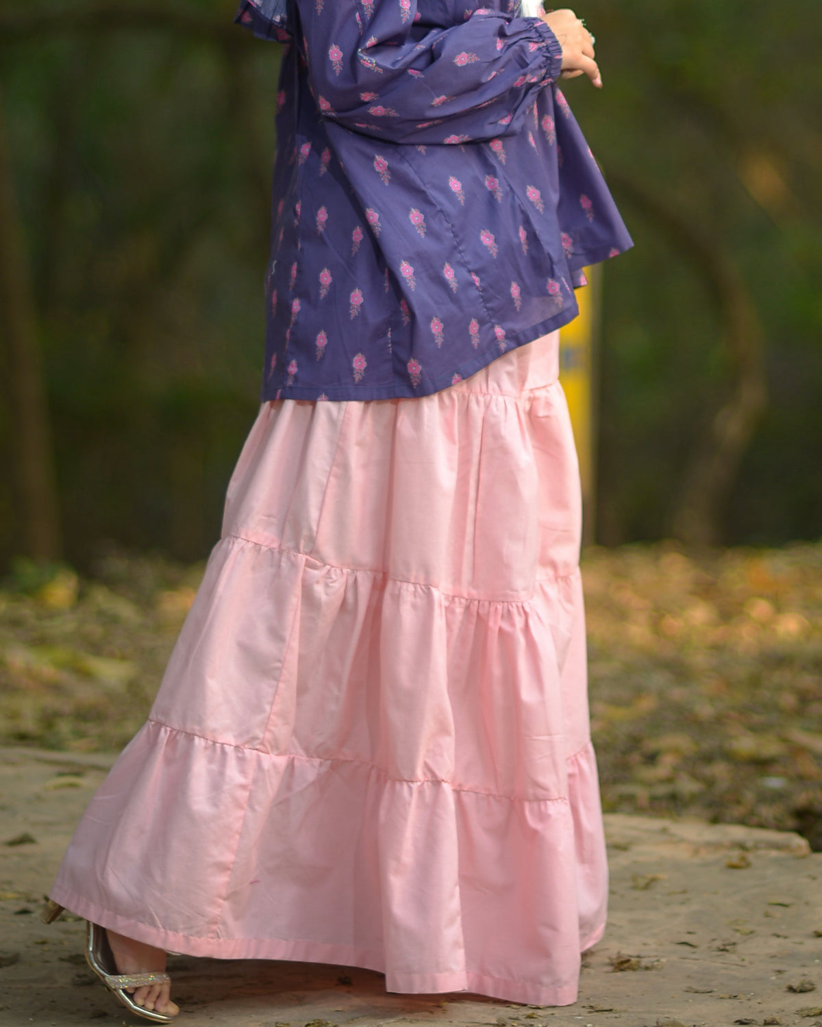 Pink Cotton Maxi Skirt – Elegant Tiered Long Skirt
