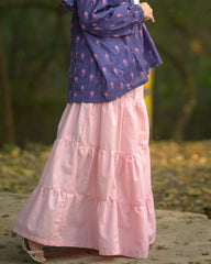 Pink Cotton Maxi Skirt – Elegant Tiered Long Skirt