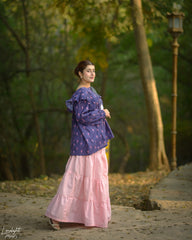 Printed Cotton Ruffle Peplum Top with Tassel Detail