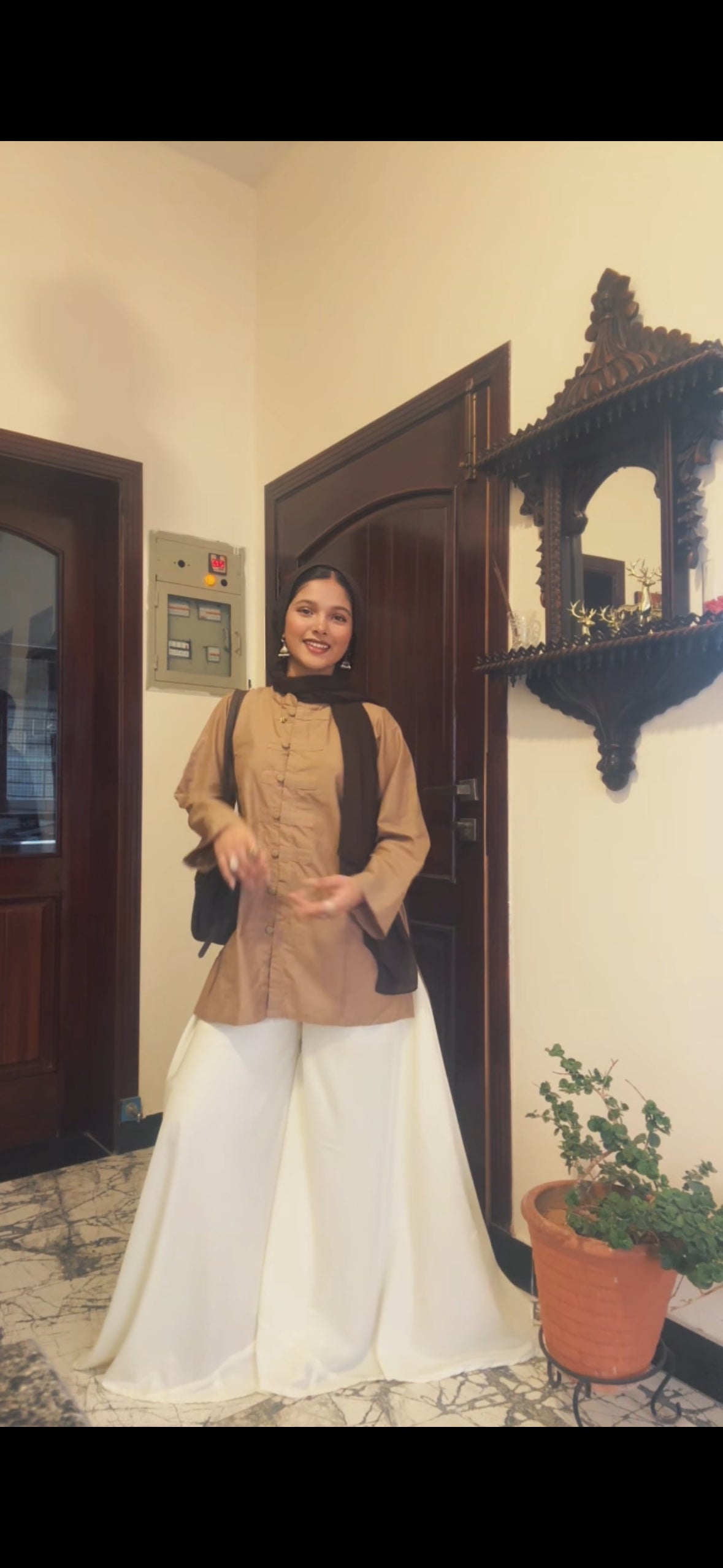 Mocha Cotton Shirt & Palazzo Co-Ord Set