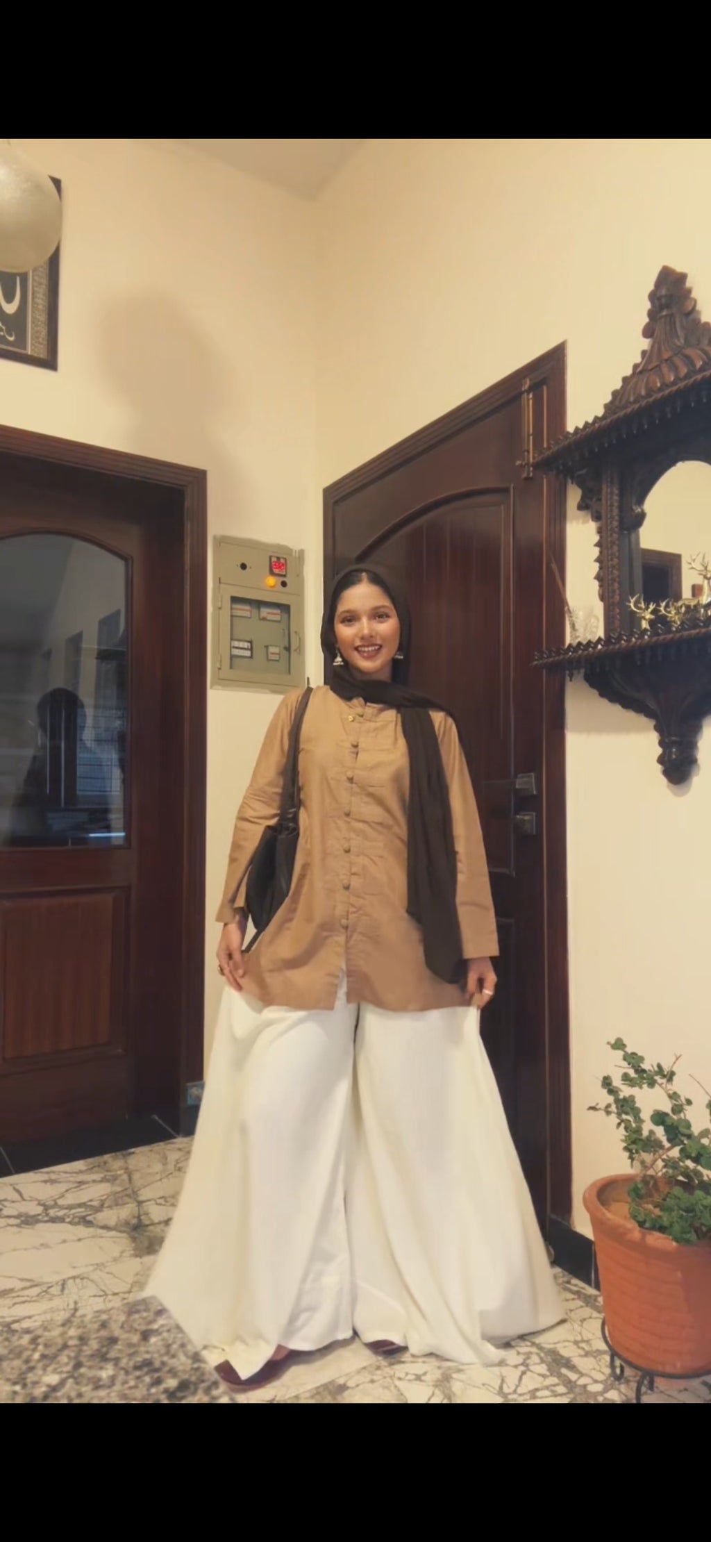 Mocha Cotton Shirt & Palazzo Co-Ord Set
