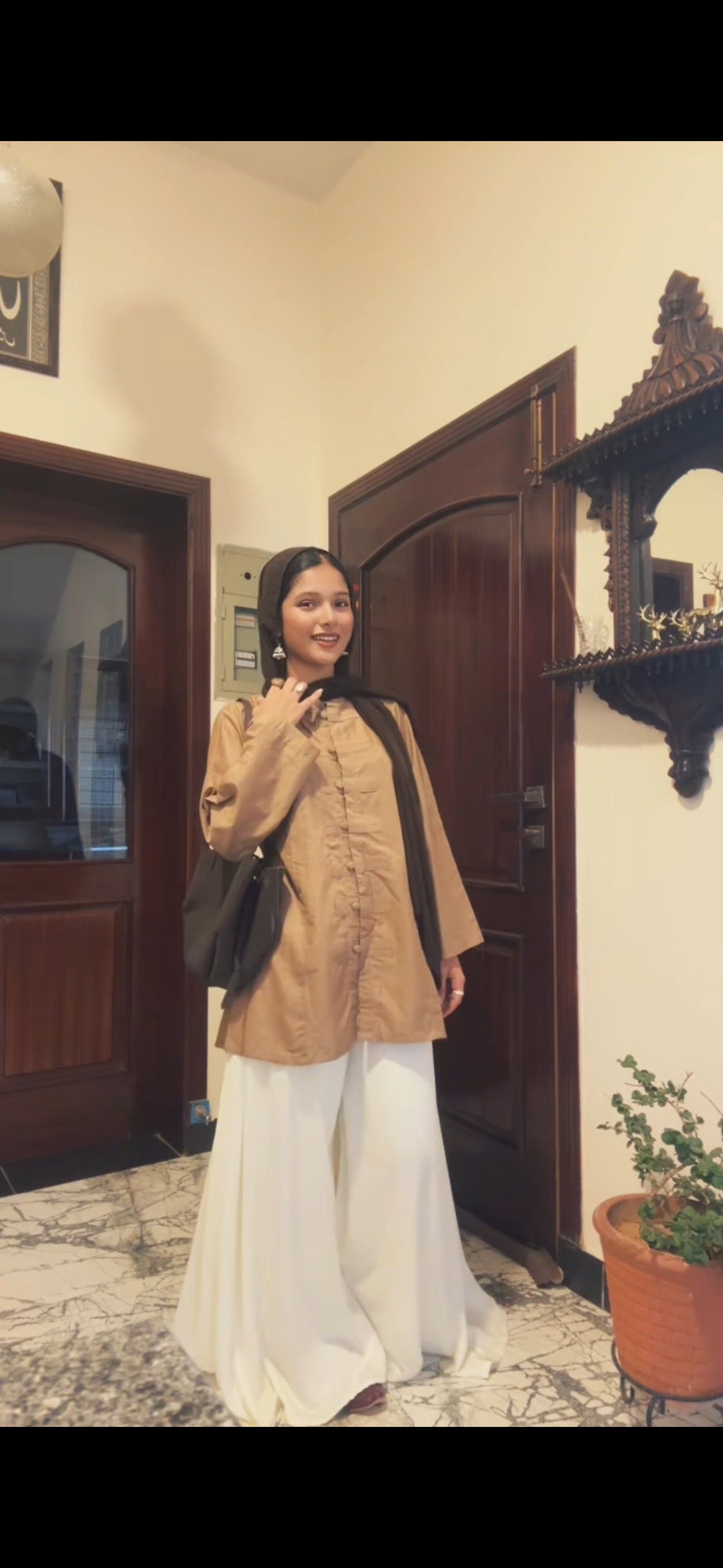 Mocha Cotton Shirt & Palazzo Co-Ord Set