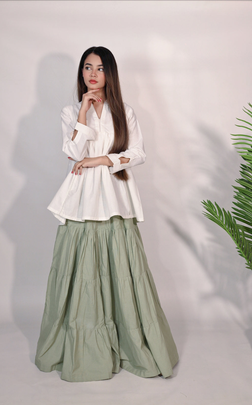 1 Piece Sage Green Cotton Maxi Skirt