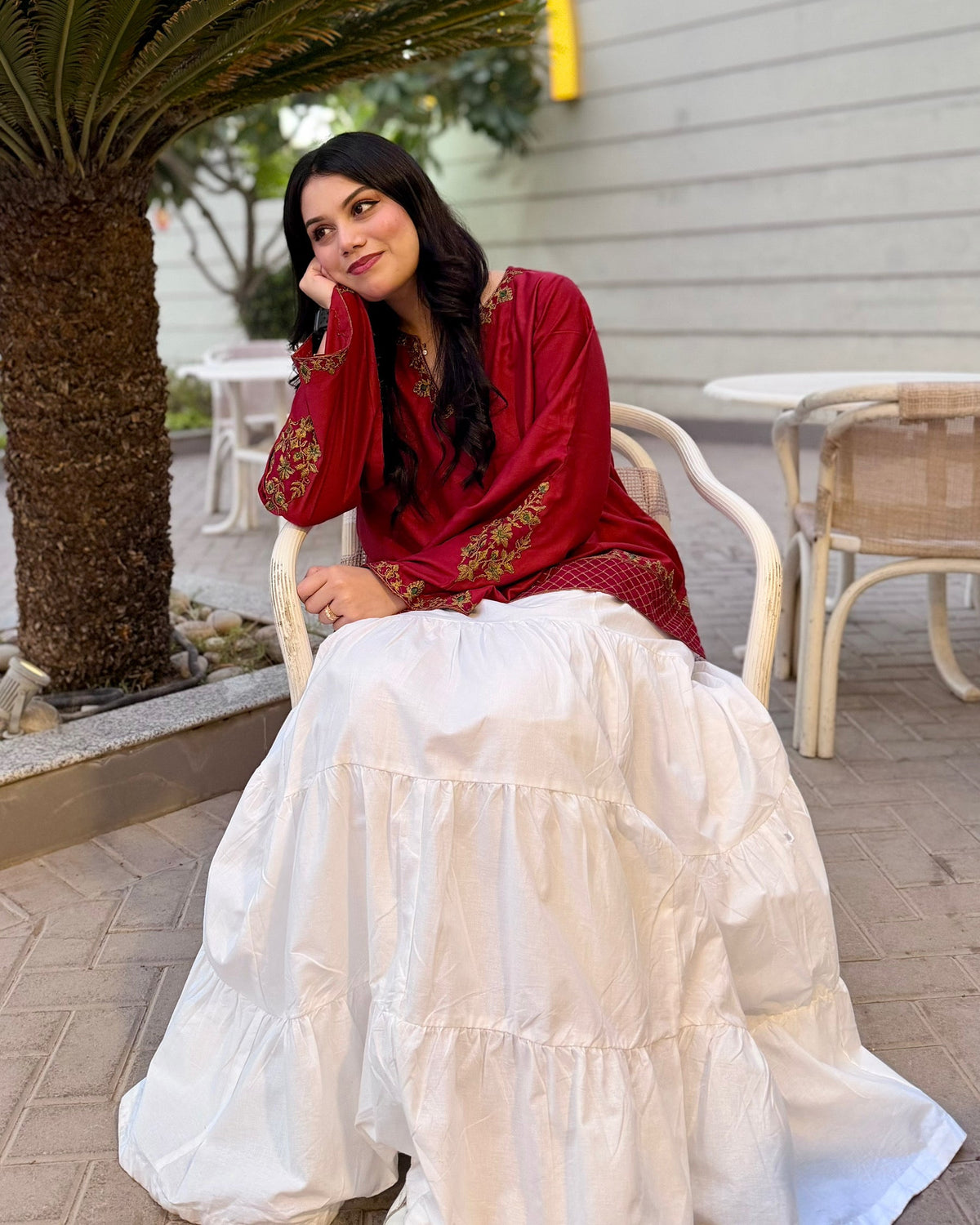 1 Piece Embroidered Flowy  Shirt