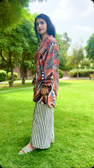 Garment-Washed Rust Cotton 2-Piece Co-0rd Set – Shirt & Striped Trousers