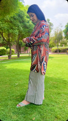 Garment-Washed Rust Cotton 2-Piece Co-0rd Set – Shirt & Striped Trousers