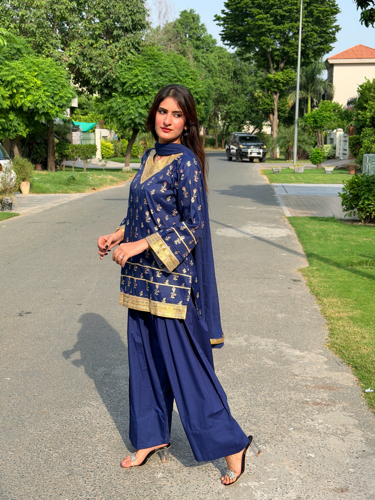 2 Piece Navy Embellished Farshi Co-Ord Set