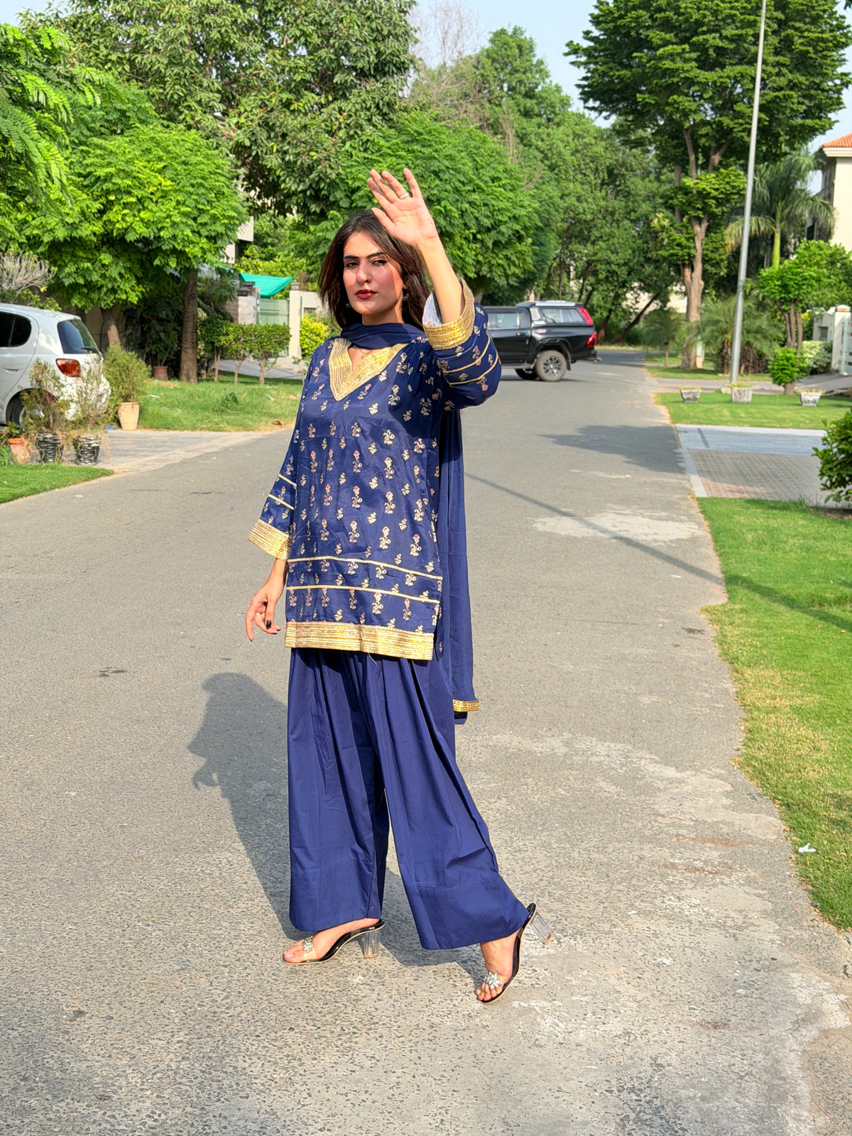 Navy Embellished Farshi 3-Piece Set