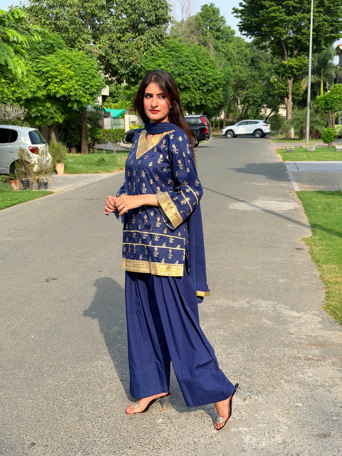 Navy Embellished Farshi 3-Piece Set