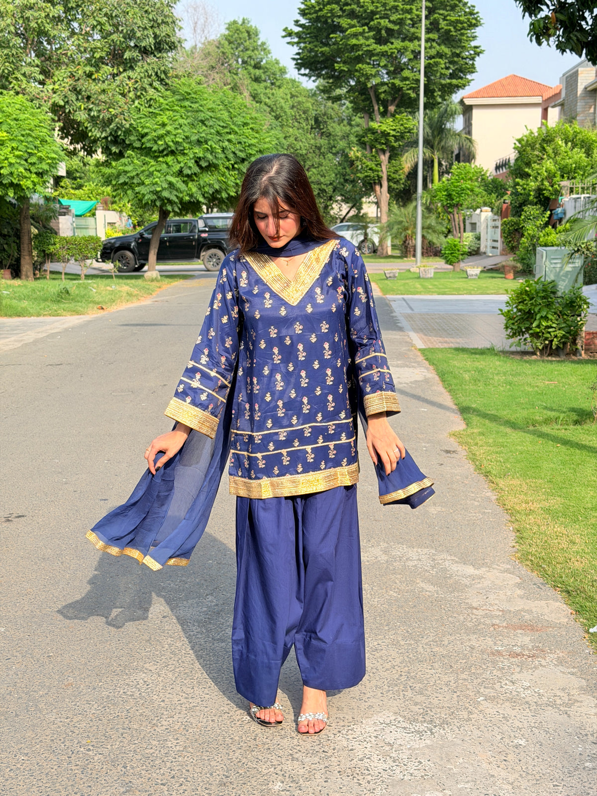 Navy Embellished Farshi 3-Piece Set