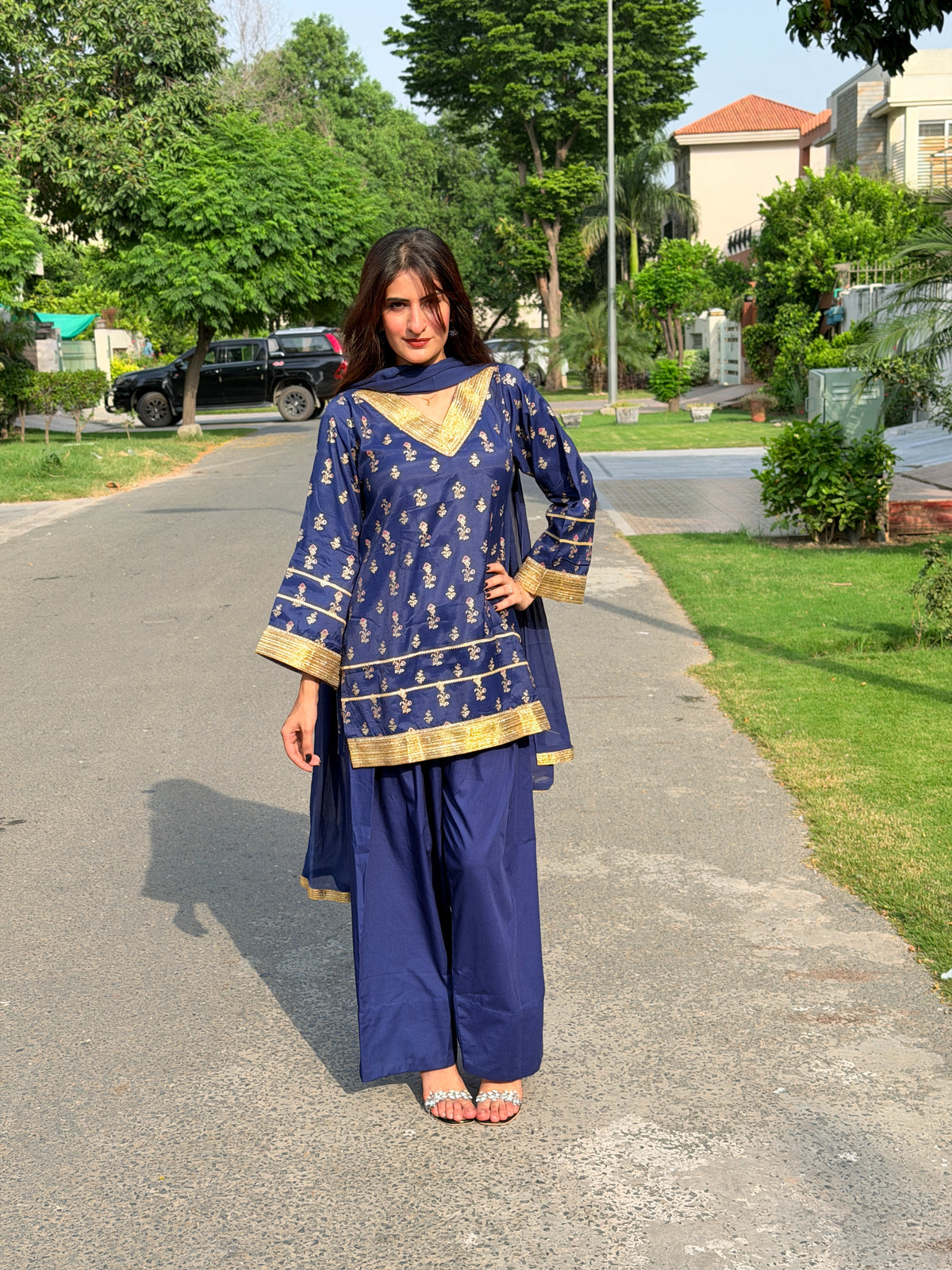 Navy Embellished Farshi 3-Piece Set