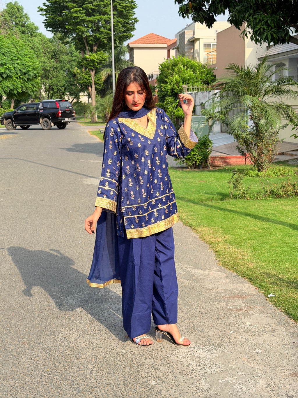 Navy Embellished Farshi 3-Piece Set