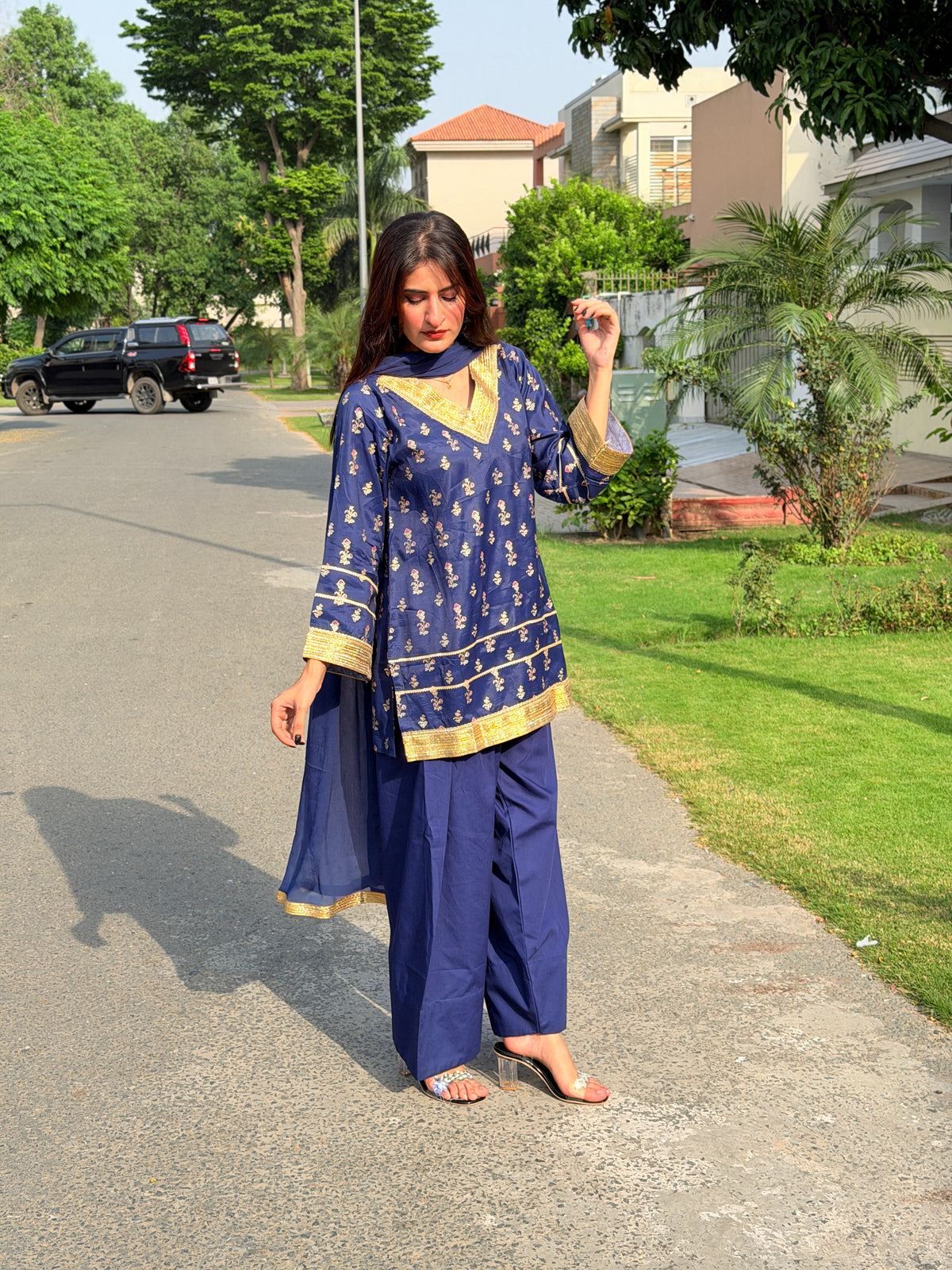 Navy Embellished Farshi 3-Piece Set