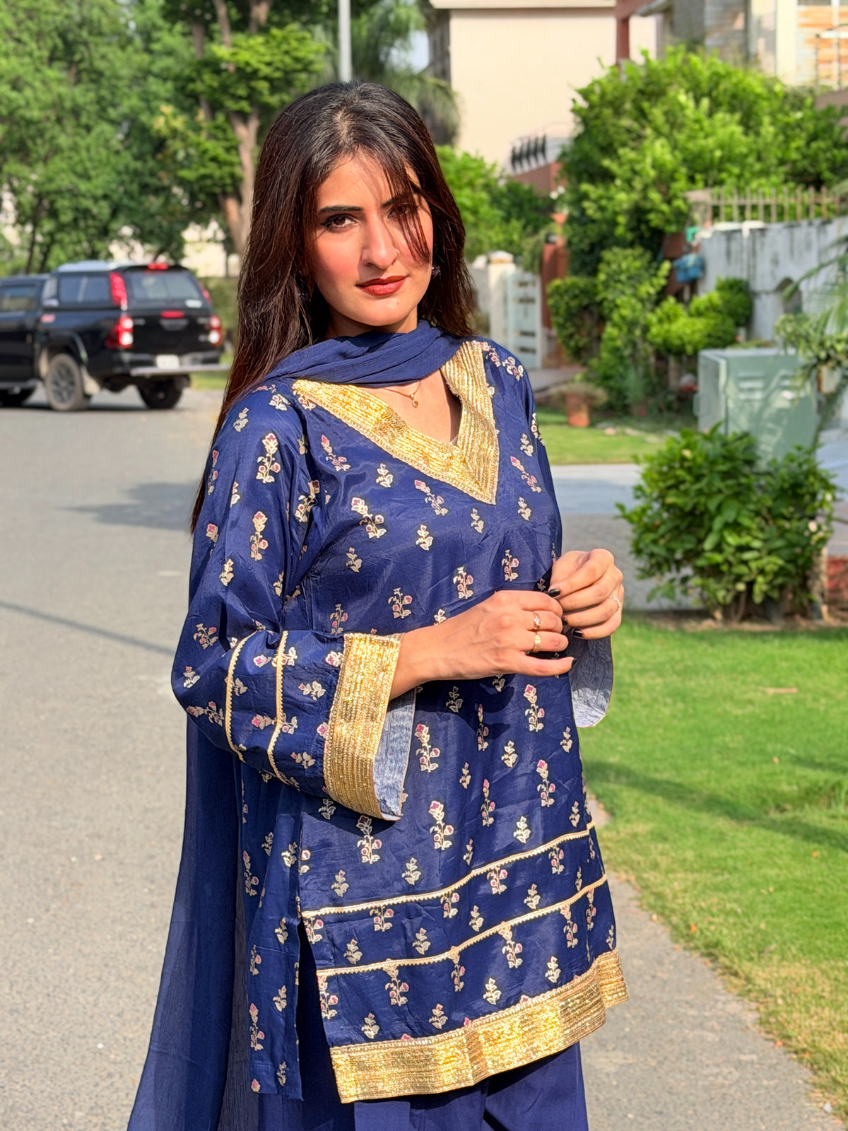 Navy Embellished Farshi 3-Piece Set