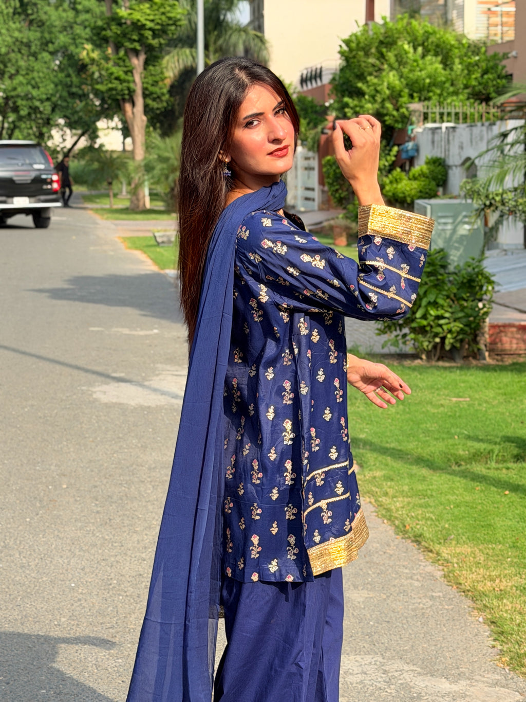 Navy Embellished Farshi 3-Piece Set