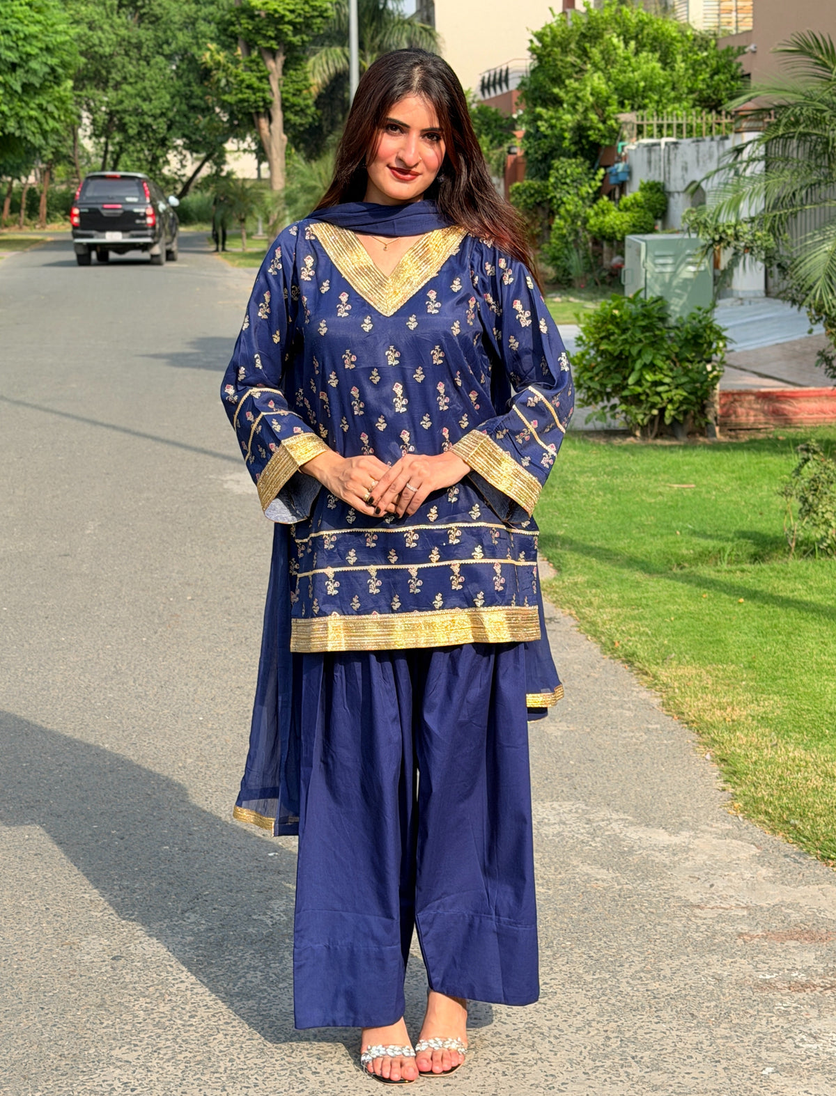 Navy Embellished Farshi 3-Piece Set