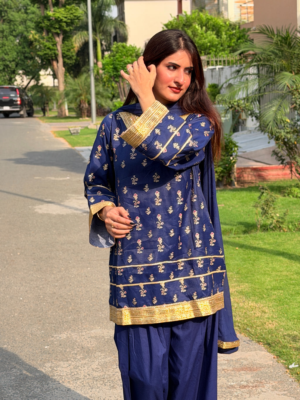 Navy Embellished Farshi 3-Piece Set