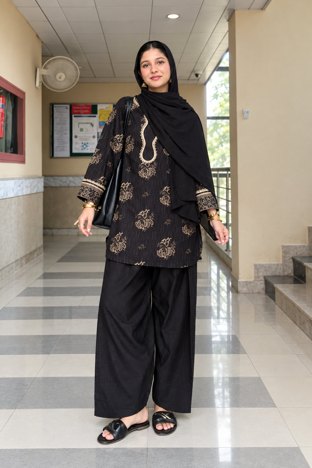 Black Cotton Farshi Salwar Co-ord Set