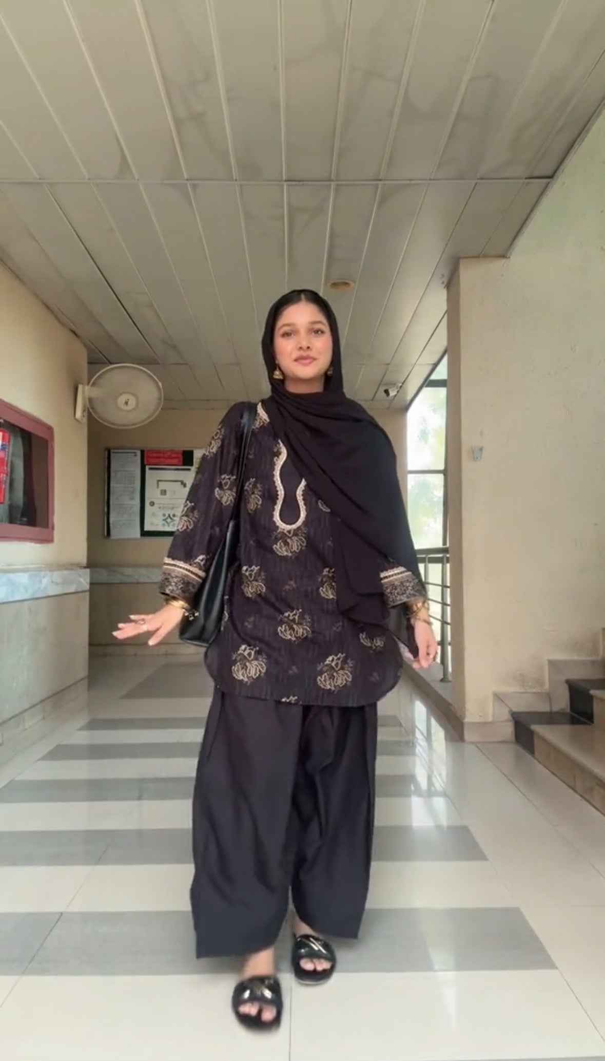 Black Cotton Farshi Salwar Co-ord Set