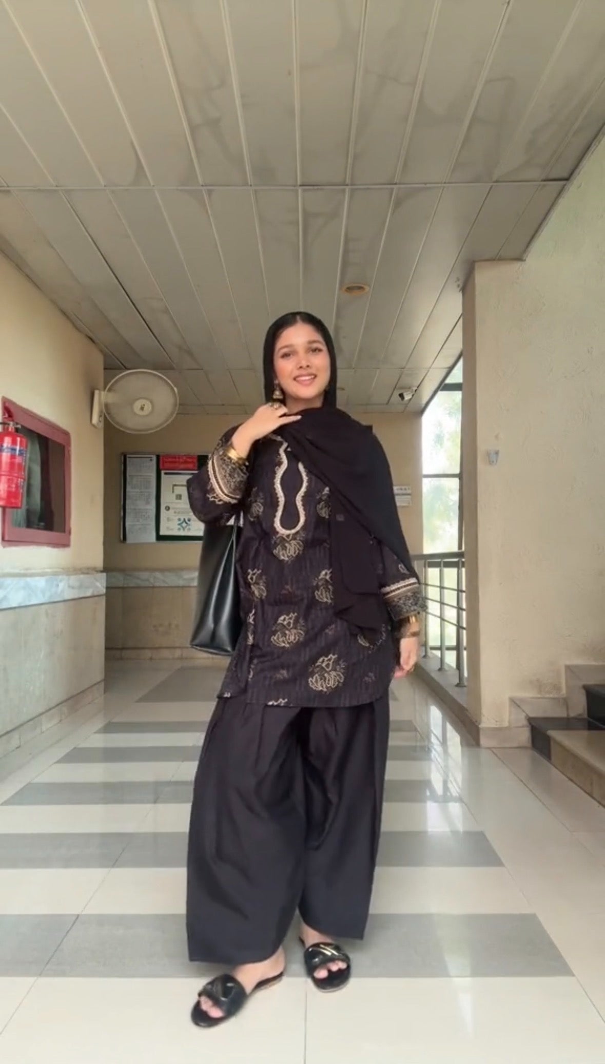 Black Cotton Farshi Salwar Co-ord Set