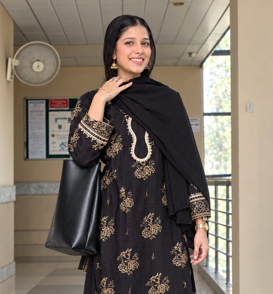 Black Cotton Farshi Salwar Co-ord Set
