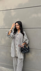 Women's Striped Cotton Co-Ord Set – 2 Piece Suit