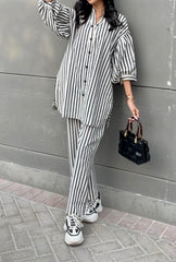 Women's Striped Cotton Co-Ord Set – 2 Piece Suit
