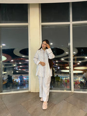 Women 2 Piece Coord Set – White with Contrast Detailing